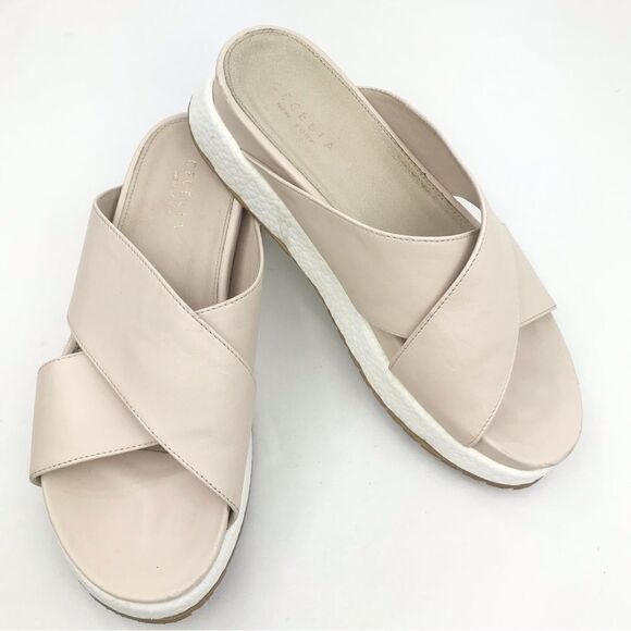 Cecelia New York LIMA Light Taupe Chunky Crisscross Platform Slide Sandals - Picture 2 of 14
